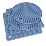 Extra Thick Silicone Trivet Mat Heat Resistant Multi-Purpose None Slip Table Place Mats for Hot Pots Holder, Pads, Pans, Dishes, Spoon Rest, Coasters for Kitchen Cooking & Dining(4pcs Pack) (Blue)