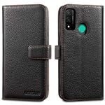 LENSUN Huawei P Smart 2020 Leather Case, Flip Genuine Leather Wallet Phone Case Cover with Magnetic Closure for Huawei P Smart 2020 – Black (PS2-LG-BK)
