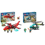 LEGO City Fire Rescue Plane Toy for 6 Plus Year Old Boys, Girls and Kids & City Emergency Rescue Helicopter Toy for 6 Plus Year Old Boys & Girls, Vehicle Building Set with Winch