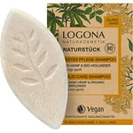 LOGONA Naturkosmetik Shampoing solide pour plus de brillance et des cheveux naturellement sains, shampooing bar avec formule végétalienne à base de chanvre bio et de sureau bio, comme savon pour les