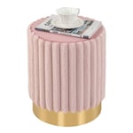 rund sammetsottomansk klädd fotpall med robust metallbotten ?37 x 43 cm rosa