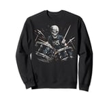 Skeleton Drummer Guy Rock And Roll Band Rock On Drum Kit Sweatshirt