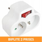 Multiprise Biplite 2 Prises avec Interrupteur Fiche Plate, 2 Blocs, Prise Multiple Electrique 230 V avec sécurité Enfant, Blanc