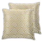Art Fan-Design Cushion Cover White Greek Key And Elegant Gold Set of 2 Square Throw Pillow Case Sham Home for Sofa Chair Couch/Bedroom Decorative Pillowcases