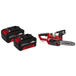 Einhell 4501761 GE-LC 18/25 Li Power X-Change 18V Cordless Chainsaw | 10 Inch (25cm) Oregon Bar and Blade Chain, Black, Red & Power X-Change 18V, 4.0Ah Lithium-Ion Battery Twin Pack 2 x 4,0Ah