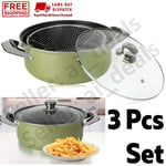 26cm Non Stick Chip Pan Deep Fat Fryer Cooking Pot Frying Basket Glass Lid 7533