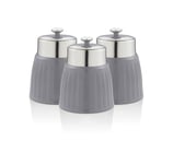 Set of 3 Swan Retro Grey Canister Chrome Airtight Lid Stainless Steel Storage