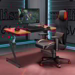 Z-format spelbord datorbord PC-bord med mugghållare hörlurskrok & högtalarställ skrivbord svart/rött