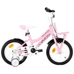 vidaXL Barncykel med frampakethållare 14 tum vit och rosa -  Cyklar