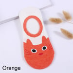 1pair Boat Socks Cat Face Pattern Low Cut Orange
