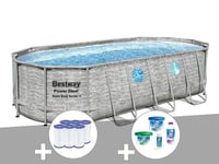Kit piscine tubulaire ovale Bestway Power Steel SwimVista avec hublots 5,49 x 2,74 x 1,22 m + 6 cartouches de filtration + Kit de traitement au chlore