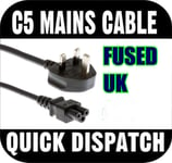 Mains Cable UK Plug 3Pin Laptop Adapters Chargers Power Lead C5 Cloverleaf Cable