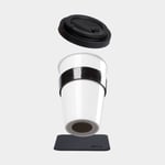 Silwy Magnetisk kaffe/tekopp i porslin Porcelain To-Go, vit/svart, 35 cl + magnetiskt glasunderlägg lock