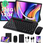 Tablette Android 13 10 Pouces (2025) - 12 Go RAM + 128 Go ROM - 8-Cœurs 2.0 GHz - 8000 mAh - WiFi 5G/2.4G + Bluetooth 5.0 + GPS - Caméra 8MP+5MP - Boîtier Métal avec Coque, Clavier et Souris - Noir