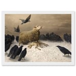 Schenck Anguish Sheep Ewe Crows Lamb Carrion Painting Artwork Framed Wall Art Print A4