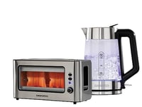 Daewoo SDA2646GE 2 Slice Transparent 1.7L Illuminating Glass Set, Toaster & Kettle