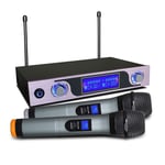 Qiandeng UHF Wireless Microphone with LCD Display Dual Cordless Mics Set for Sound Card Speaker Studio Recording TV Box Audio Mixer DVD Player School Teaching