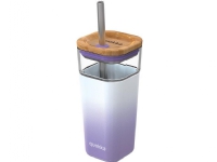 Quokka Liquid Cube - Glasmugg 540 ml med sugrör av rostfritt stål (lila gradient)