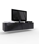 High Gloss TV Stand Cabinet Wall Mountable | Floating Entertainment Unit 140cm (Black)