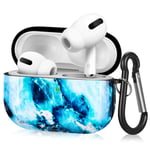 TNP Protective Case Cover for Apple AirPods Pro/ 3 Gen, Cute Skin with Carabiner Clip Keychain Accessories Compatible for Airpod Pro 3rd Generation Charging Case Girls Women Men (Marble Blue)