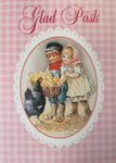 Påskkort - Enkelt Kort - Retro Glad Påsk - Rosa (Fraktfritt)