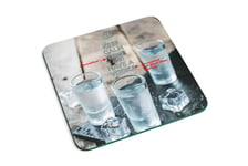 KEEP CALM “NAME” and HAVE A VODKA (or Brand e.g. Grey Goose). Personalised Drinks Coaster printed on an image of Shot glasses & Ice. Make a gift of a bottle of their Favourite Vodka more personal!