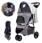 YGWL Pet Stroller,Foldabledogs Cats Trolley,Rear Wheel Brake with Rain Cover,Mattress Included,for Cats and Dogs Up to 15KG,Gray