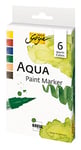 Kreul 18185 - Solo Goya Aqua Paint Marker Warm Colors, set de 6 couleurs en jaune cadmium, vermillon foncé, bleu indigo, vert olive, ocre rouge et brun havane