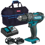 Makita DHP482Z 18V LXT Combi Drill with 2 x 5.0Ah Batteries Charger & Tool Bag