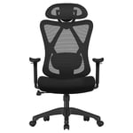 Ergonomisk kontorsstol med hjul – justerbart stöd och lutningsfunktion - Svart