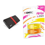 Emtec - Pack mobilité : Disque SSD Portable X200 1 Tera + clés USB Neon 32 Go Clé USB 2.0 Pack De 2