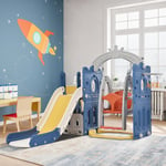 Aire de jeux pour enfants 5 en 1 avec balançoires, toboggans, tour d'escalade, panier de basket - Convient pour l'intérieur et l'extérieur - Bleu