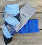 GENUINE 3 PAIRS : POLO RALPH LAUREN Light Blue / Grey / Blue SOCKS ADULT RL4