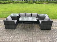5 Seater Rattan Outdoor Furniture Garden Dining Set with Oblong Dining Table 2 Armchairs 2 Side Tables