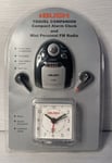 BUSH TRAVEL COMPANION COMPACT ALARM CLOCK AND MINI PERSONAL FM RADIO RETRO