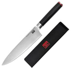 KOTAI Professional Chefs Knife - Japanese 440C Carbon Steel​ ​Kitchen Knife - 8 Inch Chef Knife Blade with Black Pakkawood Handle - Gyuto Japanese Knife with Knife Guard