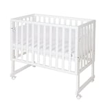 roba Lit Cododo 45 x 90 cm safe asleep® 3 en 1 - Hauteur Réglable - Berceau + Matelas + Barrière en Toile + Bordure en Maille + 4 Roulettes à Freins - Ensemble de Lit Bébé - Bois Blanc