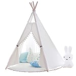 Little dove Kids Teepee Children Play Tent with Floor Mat & Carry Case for Indoor Outdoor, Cotton Canvas