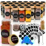 Set med 24- DECO HAUS kryddburkar med lock av bambu - Olika skaktillbehör, tratt, borste, etiketter & kritpenna - 120 ml, 10,5 x 4,3 cm