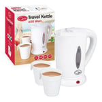Quest 35440 Compact Travel Kettle / 0.5 litres / 600 Watt / Dual Voltage / Indicator Light / Includes 2 Cups / White