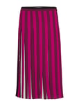 Michael Kors Pleated Stripe Skirt Knälång Kjol Rosa [Color: BONE/GARNET ][Sex: Women ][Sizes: 32,34,36,38 ]