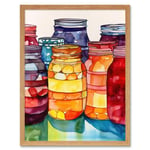 Coloured Glass Canning Jars Still Life Watercolour Painting Art Print Framed Poster Wall Decor 12x16 inch
