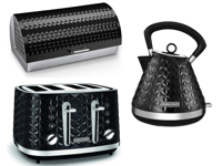 Morphy Richards Black Vector Kettle Toaster & Dimensions Bread Bin Kitchen Set