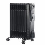 Oil Filled Radiator 9 Fin Thermostat Electric Portable Gloss Black 2000W
