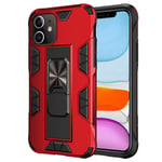 Jaligel for iPhone 11 Case with Kickstand(Work with Magnetic Car Mount), Hard PC Back Silicone Bumper Case Cover Anti-Scratch Shockproof Cover Full-Body Protective Case for iPhone 11 - Red