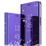 TOPOFU For iPhone 12 Mini Case Cover,Smart mirror case flip stand function plating ultra slim fit Makeup practical protective phone case For iPhone 12 Mini-Purple