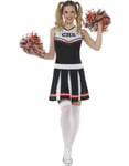 Cheerleader Kostyme i Svart og Hvitt med Pom Poms