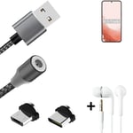 Magnetic charging cable + earphones for Samsung Galaxy S22 Exynos + USB type C a