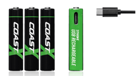 Coast AAA USB-C uppladdningsbara batterier 1,5V (4 st) med laddningskabel