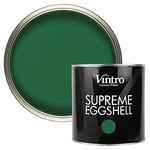 Vintro Paint | Dark Green Eggshell Paint | for Walls | Wood | Trim | Satin Furniture Paint | Interior & Exterior Use. (2.5 Litres, Brooklands - Dark Green)